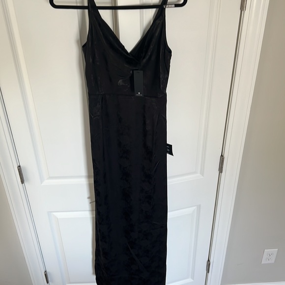 LULUS GOWN Black Satin Cowl Neck Maxi Gown - Picture 2 of 8